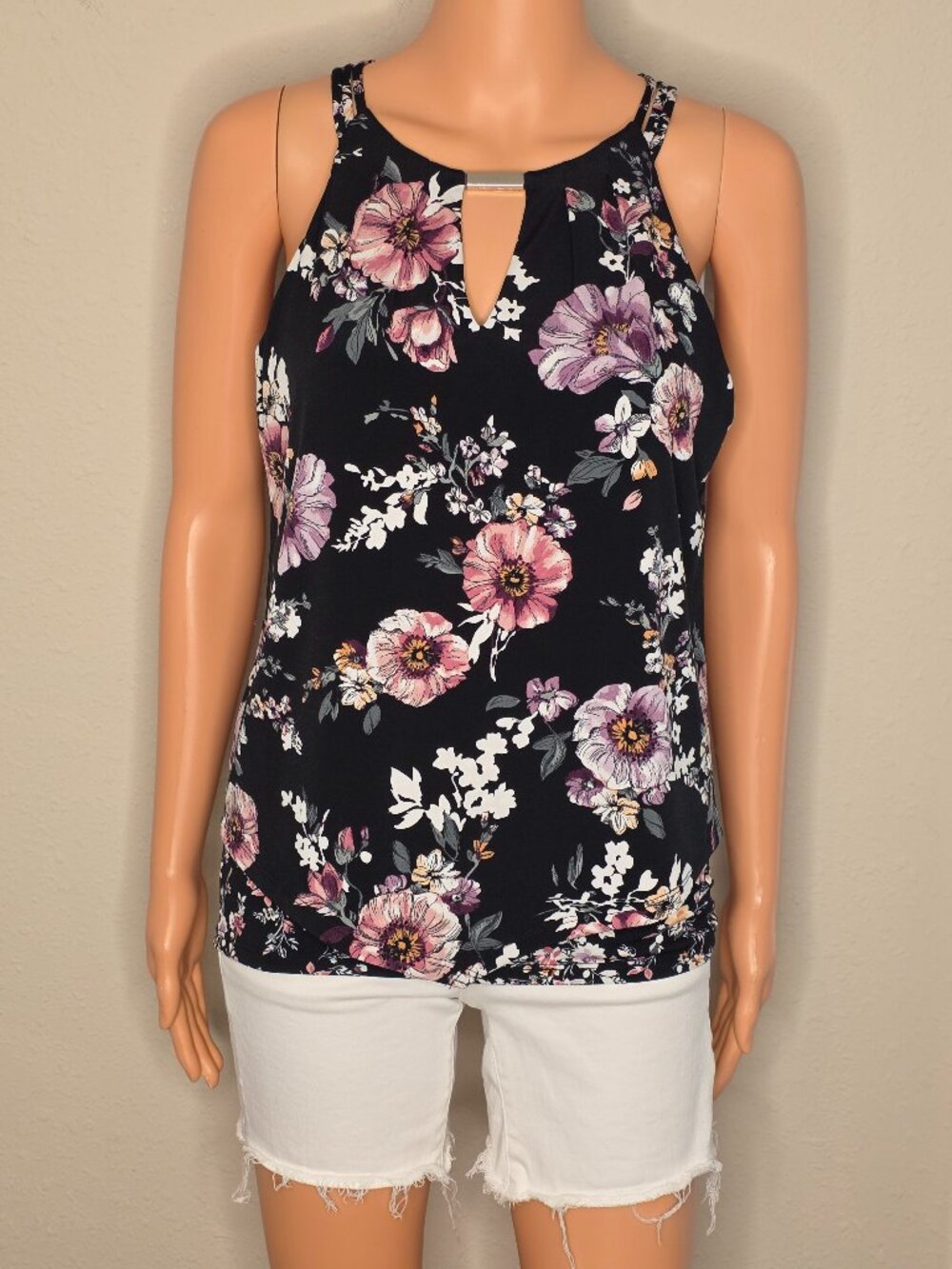 White House Black Market Floral Sleeveless Blouse, Size XS